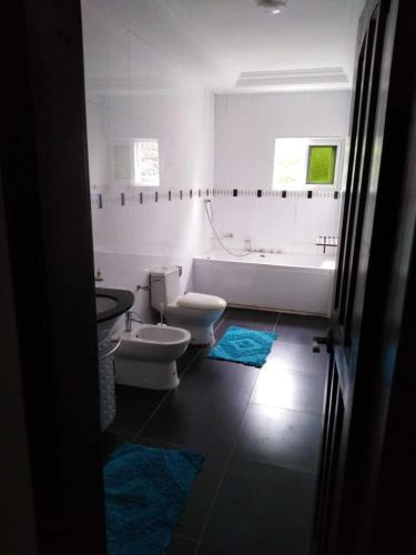 塔科拉迪DANGOTEC HOMES AND PROPERTIES的一间带两个卫生间和浴缸的浴室