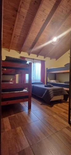 乌斯怀亚Casa céntrica compartida的一间卧室设有两张双层床,铺有木地板。