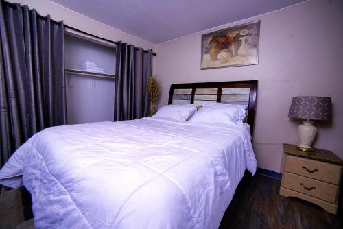 安克雷奇KING SUITE ON 16TH AVE的卧室设有一张白色大床和一扇窗户。