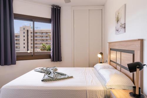 圣米格尔德阿沃纳Oceanfront 2 bedrooms Holiday Home in Tenerife South的卧室配有白色的床和窗户