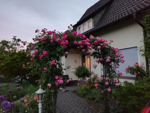 雷达-维登布吕克Willy und Gudrun的一座房子上开着粉红色花的拱门