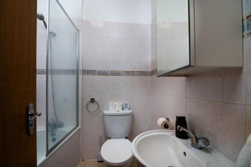 伦敦Islington Hideout的浴室配有卫生间、盥洗盆和淋浴。