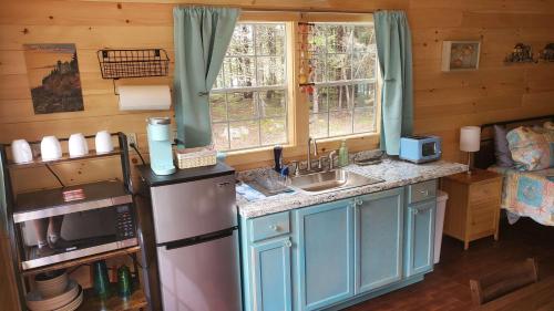 Bass HarborLighthouse Cabins Maine的厨房配有冰箱和水槽