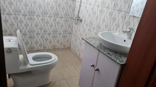 Room in Guest room - Charming Room in Kayove, Rwanda - Your Perfect Getaway的一间带卫生间和水槽的浴室