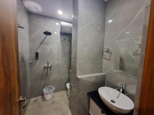 斋浦尔The Robin- A Boutique Hotel的浴室配有卫生间、盥洗盆和淋浴。