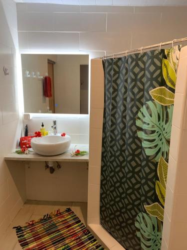 帕皮提A TOMO MAI Homestay的一间带水槽和镜子的浴室