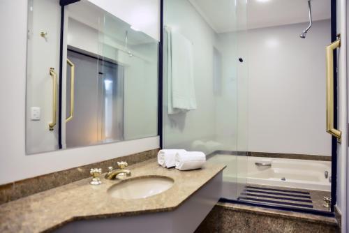 圣保罗Plaza Inn Small Town Flat的一间带水槽和镜子的浴室