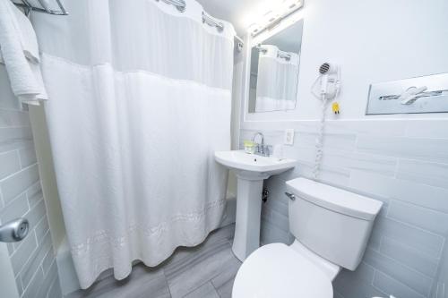 威尔伍德克拉斯特拿骚酒店的白色的浴室设有卫生间和水槽。