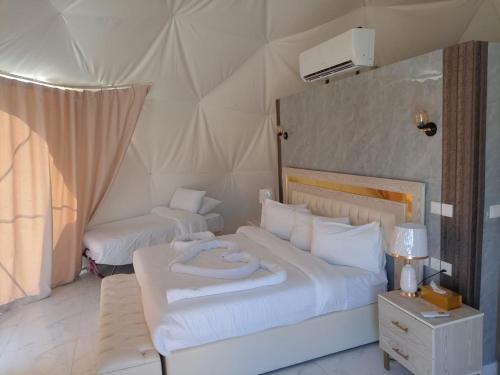 瓦迪拉姆Julia Rum Luxury Camp的一间帐篷内带两张床的卧室