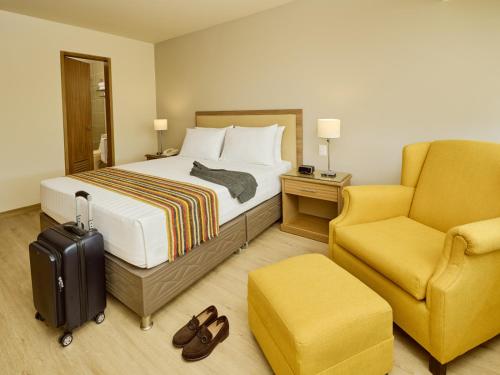 利马埃斯特拉贝拉维斯塔公寓式酒店的配有一张床和一把椅子的酒店客房
