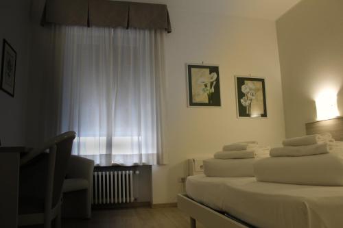 帕尔马诺瓦Hotel Roma的酒店客房设有两张床和窗户。