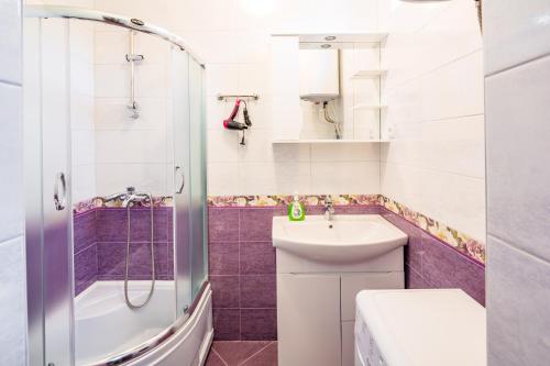 利沃夫Файна смарт-квартира біля ЖД вокзалу на Городоцькій 143的浴室配有卫生间水槽和淋浴。