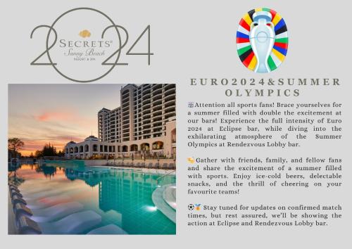 阳光海滩Secrets Sunny Beach Resort and Spa - Premium All Inclusive - Adults Only的一张带海洋照片的蜜月度假胜地的传单