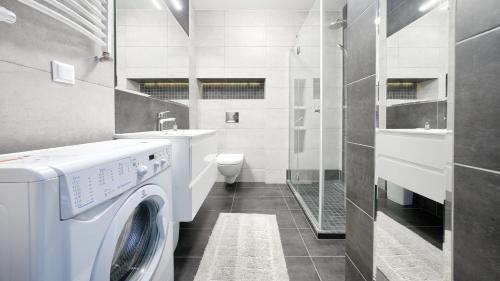 米泽德沃兹Apartamenty Sun & Snow Wasterplatte的洗衣房配有洗衣机和水槽
