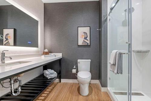 伯班克Cambria Hotel Burbank Airport的浴室配有卫生间、盥洗盆和淋浴。