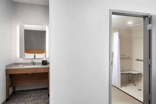 亚特兰大亚特兰大机场南广场凯悦酒店的一间带水槽和镜子的浴室