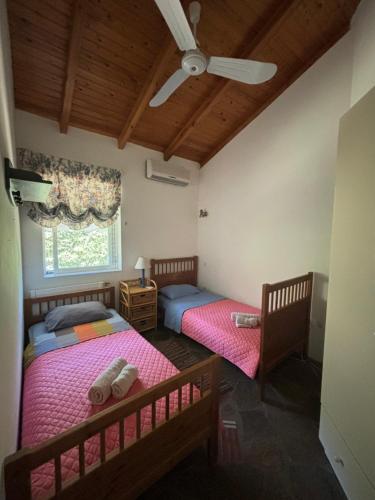 奥罗波斯Country House with Pool and Big Garden的一间卧室设有两张床和窗户。