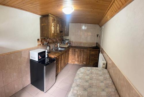 塞尼维斯卡波利亚纳Верховинський водограй的一个带木制橱柜和水槽的小厨房