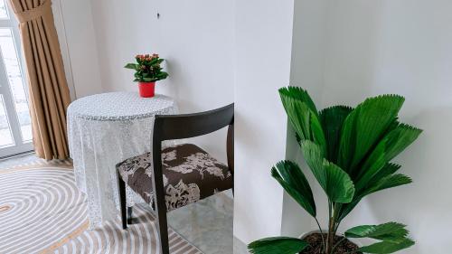 芹苴Miha Villa Can Tho的植物间里的桌子和椅子
