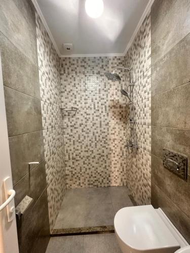 巴统Green Cape Tower的带淋浴和卫生间的浴室