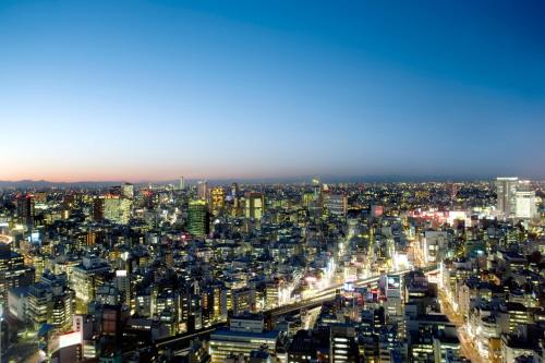 东京Mandarin Oriental, Tokyo的夜晚城市的空中景观
