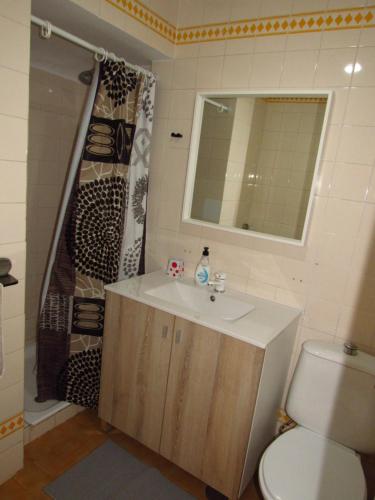 马拉加Pueblo Mar - Guadalmar的一间带水槽、卫生间和镜子的浴室