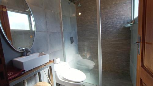 塔里哈Casa 363/ 2-8 personas的一间带卫生间、水槽和镜子的浴室