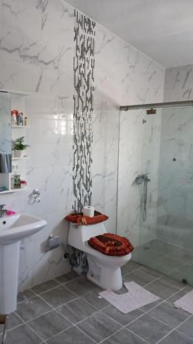 圣多明各Villas tropicales的浴室配有卫生间、淋浴和盥洗盆。