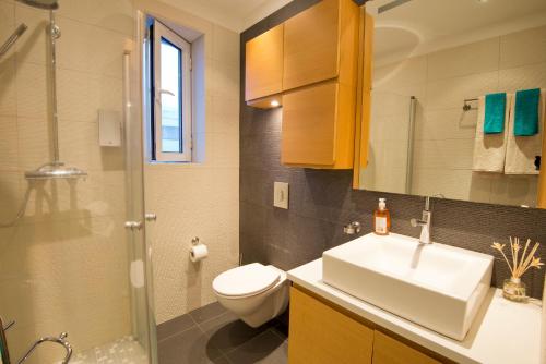 雷克雅未克城市舒适公寓的一间带水槽、卫生间和淋浴的浴室