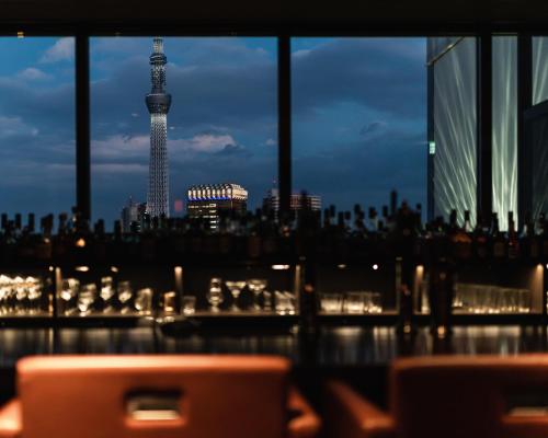 东京浅草雷门休雷克盖特酒店的享有城市天际线美景,配有手机