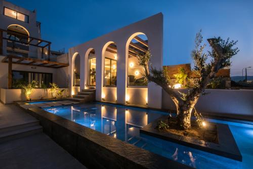 阿默达拉-伊拉克利翁Vaya Suites by Omilos Hotels的夜间带游泳池的别墅