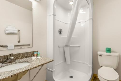 湖城Americas Best Value Inn - Lake City的带淋浴、卫生间和盥洗盆的浴室