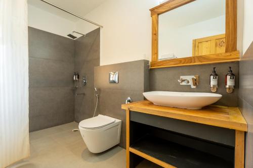 列城The Saraha的一间带水槽、卫生间和镜子的浴室