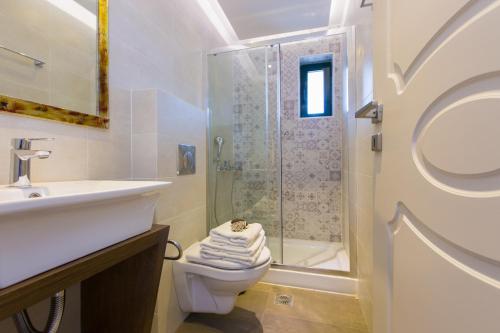 MelidhónionAlonia Villa, magic ambience, By ThinkVilla的带淋浴、卫生间和盥洗盆的浴室