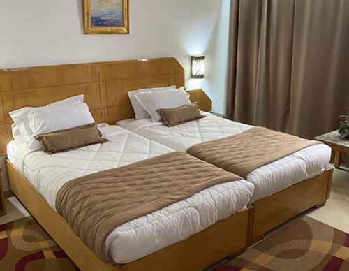 突尼斯hôtel Diplomat的卧室内的一张带两个枕头的床