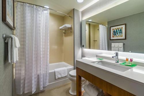 布莱克斯堡布莱克斯堡/大学凯悦嘉轩酒店的浴室配有盥洗盆、卫生间和浴缸。