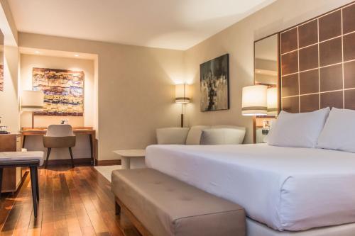 帕伦西亚欧洲之星戴安娜宫酒店的酒店客房设有一张大床和一张书桌。