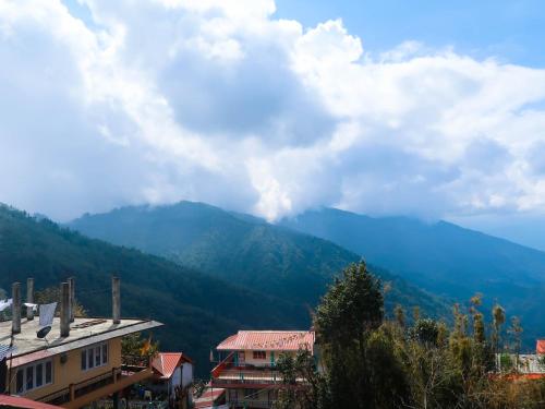 大吉岭Homestay Darjeeling的远处的山景与建筑