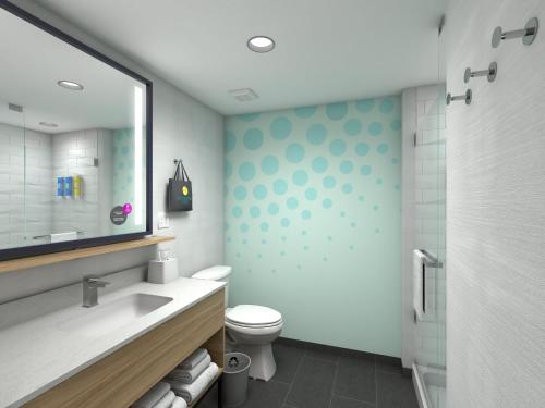 威斯康星戴尔Tru By Hilton Wisconsin Dells的一间带卫生间、水槽和镜子的浴室