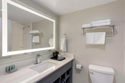 东不伦瑞克Best Western Rutgers University Hotel的白色的浴室设有水槽和镜子