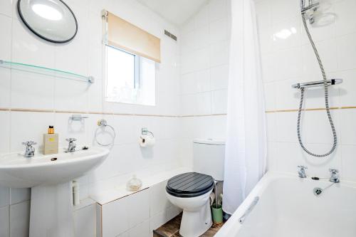 赫里福德Guest Homes - Over the Bridge Cottage的白色的浴室设有卫生间和水槽。