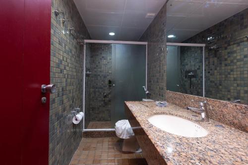 累西腓Rede Andrade LG Inn的一间带水槽和淋浴的浴室