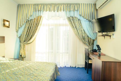 布罗瓦里彼得罗夫斯基布罗瓦尔酒店的酒店客房配有一张床、一张书桌和一台电视。