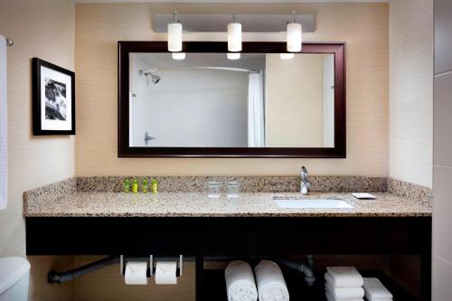 苏圣玛丽苏圣玛丽海滨三角洲万豪酒店的一间带水槽和大镜子的浴室