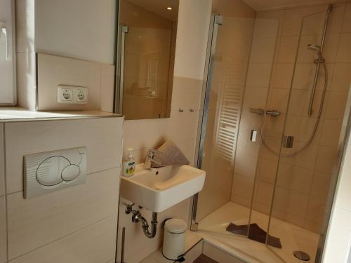 诺尔多夫斯特摩维旅馆的一间带水槽和淋浴的浴室