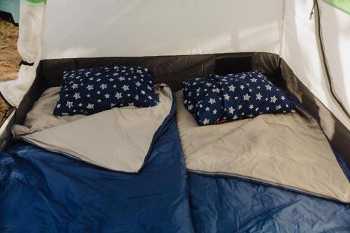 卡胡卢伊Roadtrip Camping on Maui的帐篷顶部的2个枕头