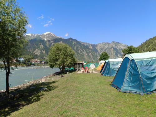 KanzalwanWILDWOOD Campsite Gurez的河岸边的一组帐篷