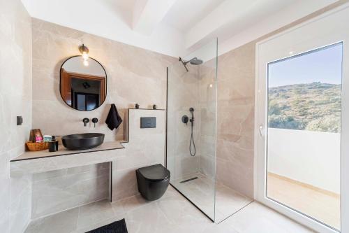 PsinthosVilla Tranquility的浴室配有盥洗盆和带镜子的淋浴