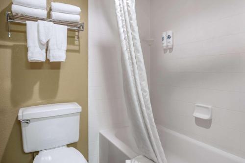 锡代利亚锡代利亚站康福特茵酒店的一间带卫生间、淋浴和毛巾的浴室