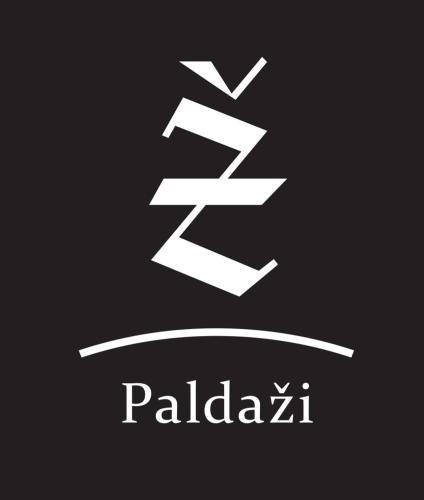 林巴日Zemnieku saimniecība Paldaži的黑底上的白色标志,带有“paradin”一词